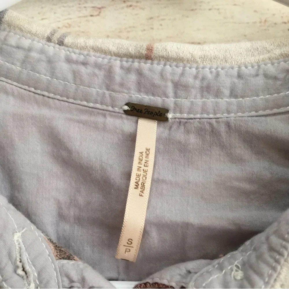 ‎FREE PEOPLE LINEN BLEND PLAID SHIRT